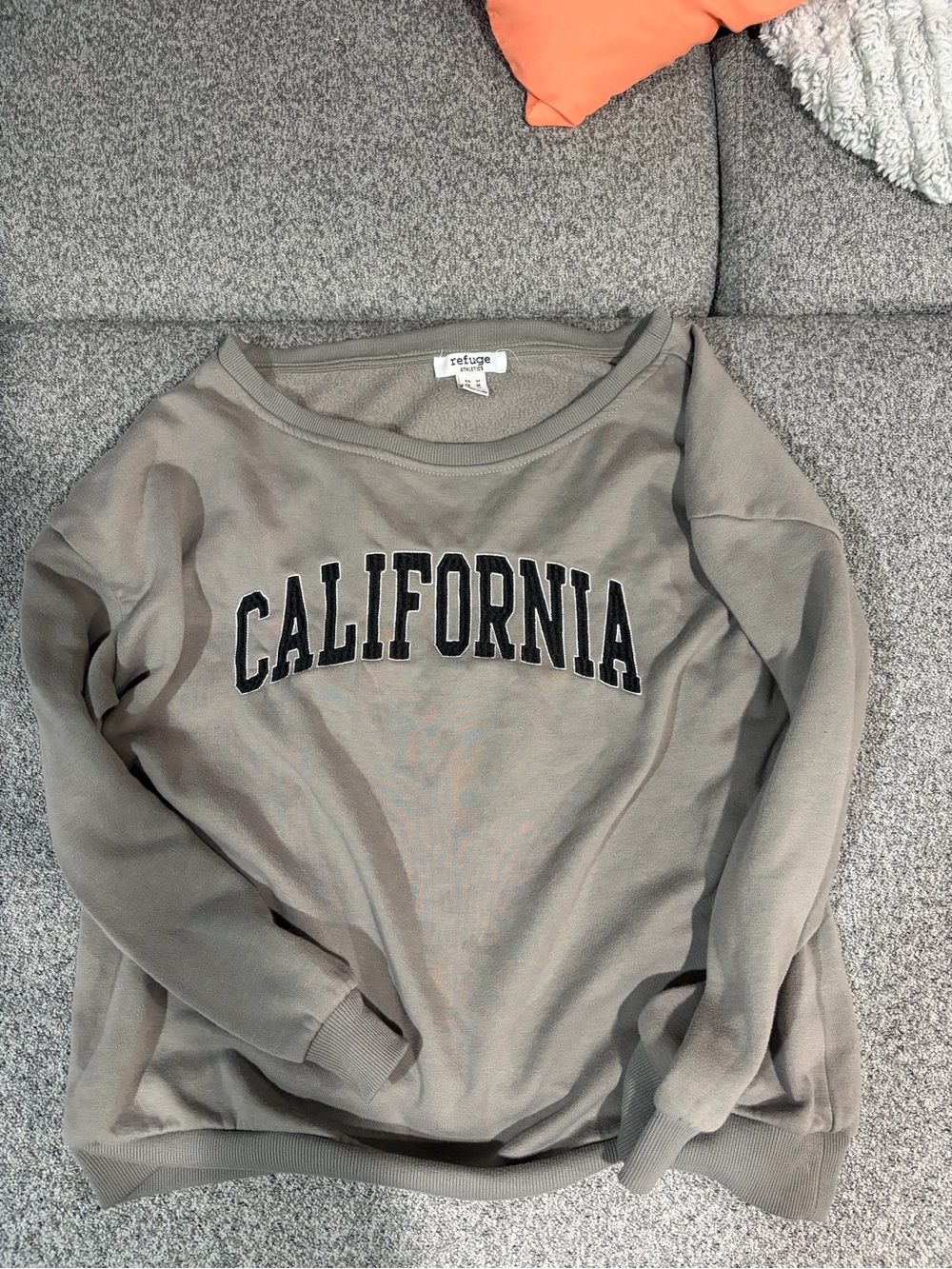 OFF SHOULDER refuge Taupe Crewneck Sweatshirt with California Applique